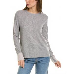 NEW FORTE CASHMERE contrast trim crewneck cashmere sweater in grey